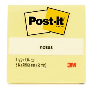 Post-it® Notes 654-1, Canary Yellow, 3 in x 3 in x (76 mm x 76 mm) , 100 sheets